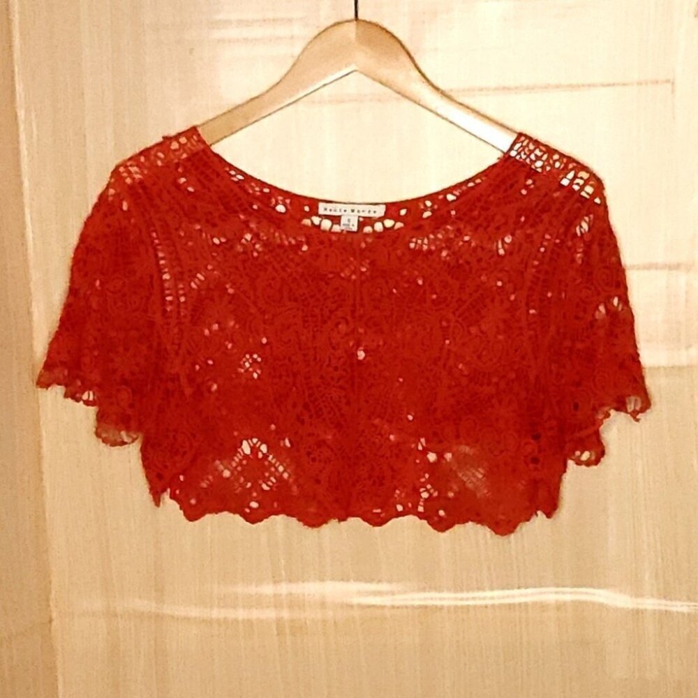 Haute Monde Womens Red Crochet Caplet Collar Small